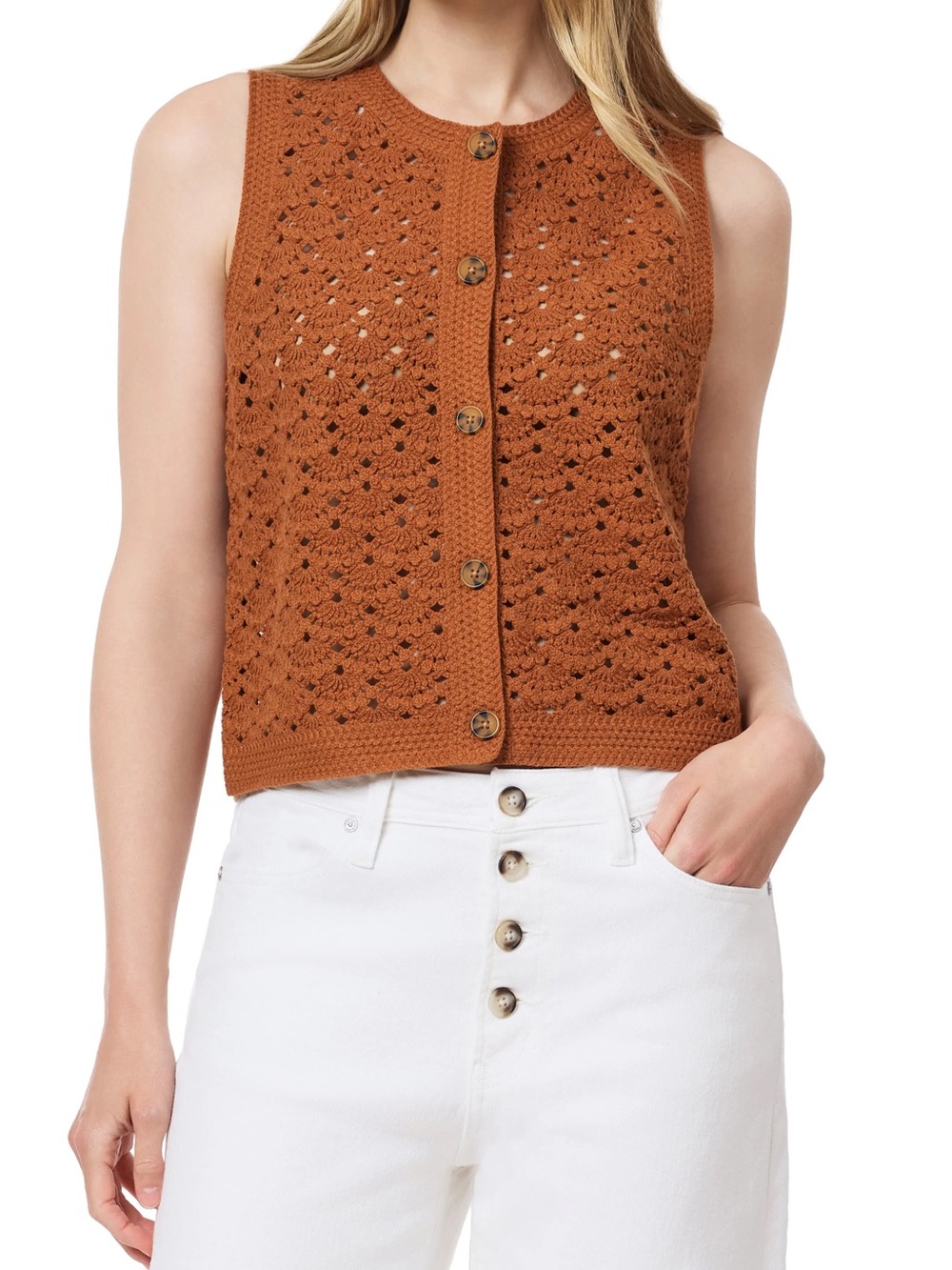 Scotch & Soda Rust Crochet Button-Front Tank Top